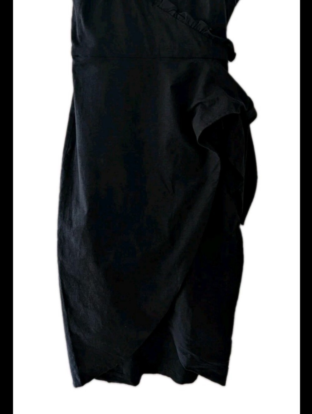 Lovers + Friends Black Ruffle Wrap Mini Dress- Spaghetti Straps V-Neck Cocktail